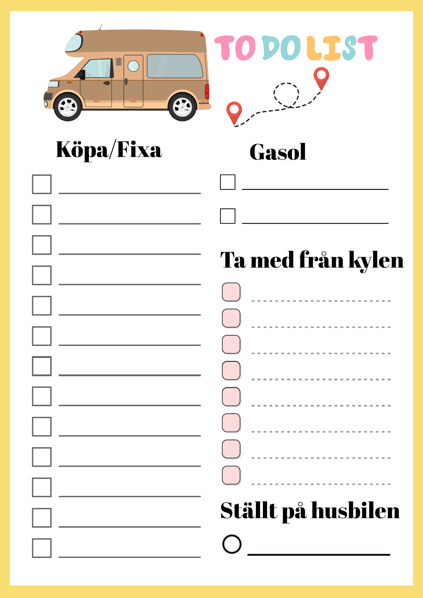 Magnet To-do-list för Husbilsåkare